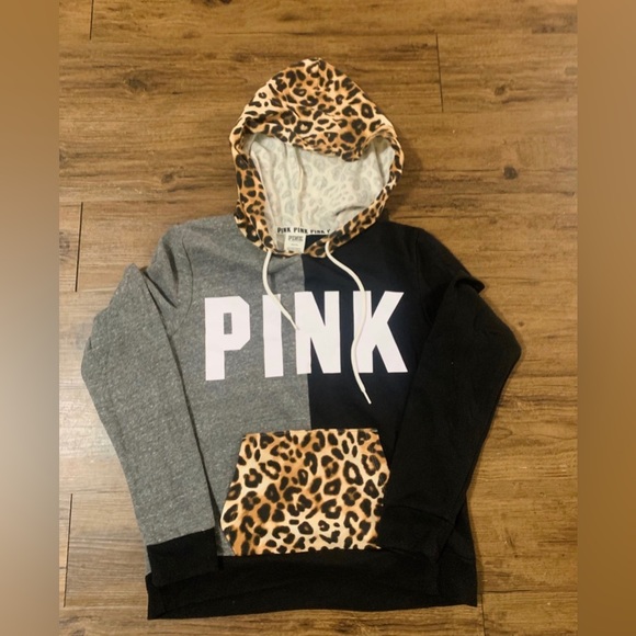 PINK VS CHEETAH COLORBLOCK HOODIE MEDIUM - Picture 5 of 6